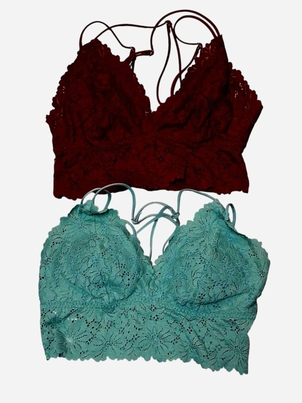 PINK Victoria's Secret Burgundy & Teal Lace Bralette Bundle